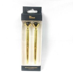 BE ROOTED Crystal Ballpoint Pens 2PC Gold Trim Black Ink Stationery Gift